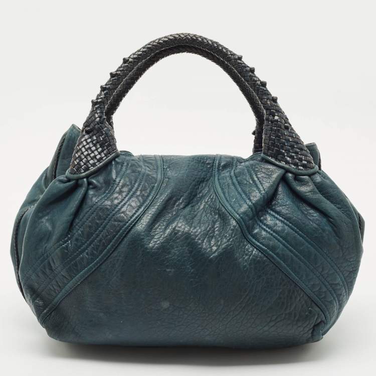 Pre Owned Fendi Two Tone Blue Pebbled Leather Spy Bag