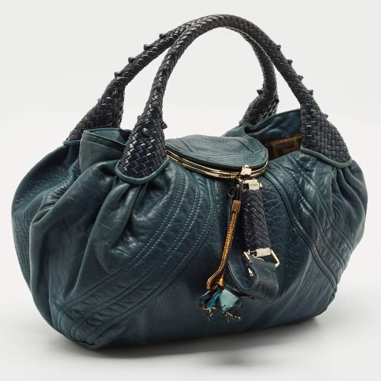 Pre Owned Fendi Two Tone Blue Pebbled Leather Spy Bag