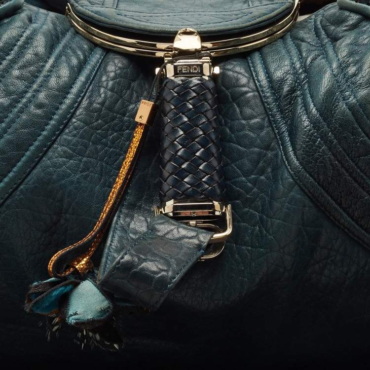 Pre Owned Fendi Two Tone Blue Pebbled Leather Spy Bag