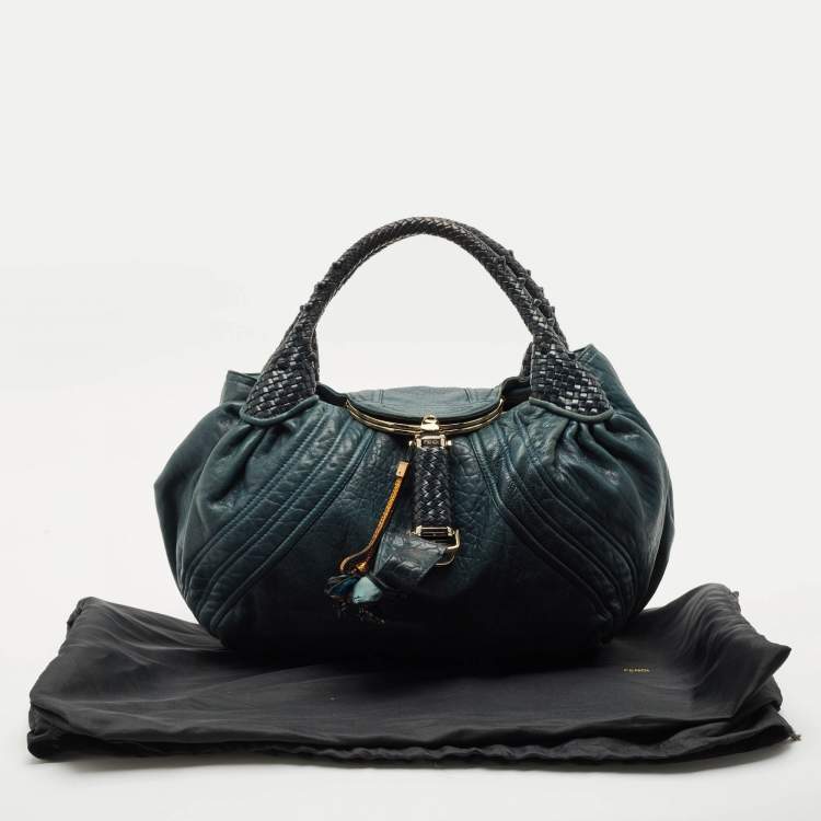 Pre Owned Fendi Two Tone Blue Pebbled Leather Spy Bag