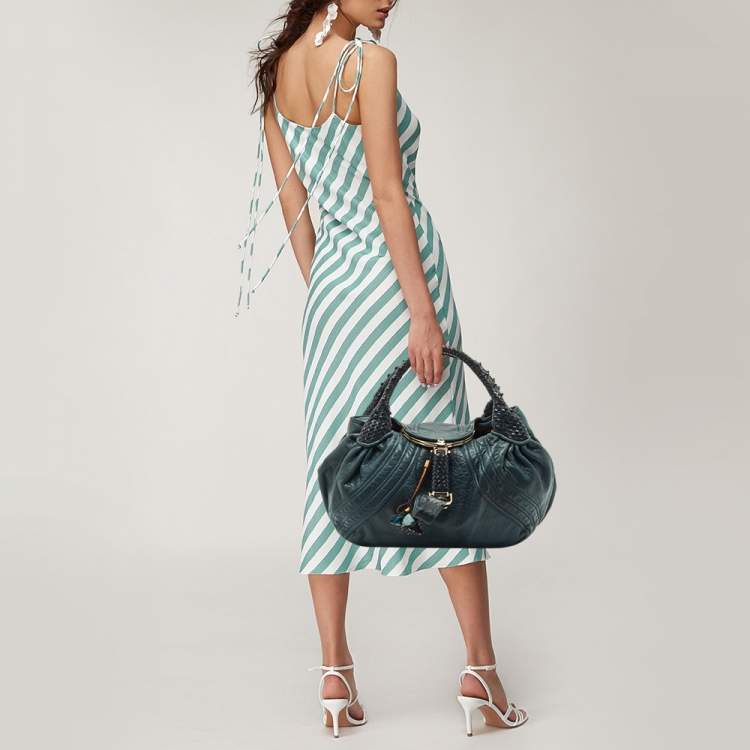 Pre Owned Fendi Two Tone Blue Pebbled Leather Spy Bag