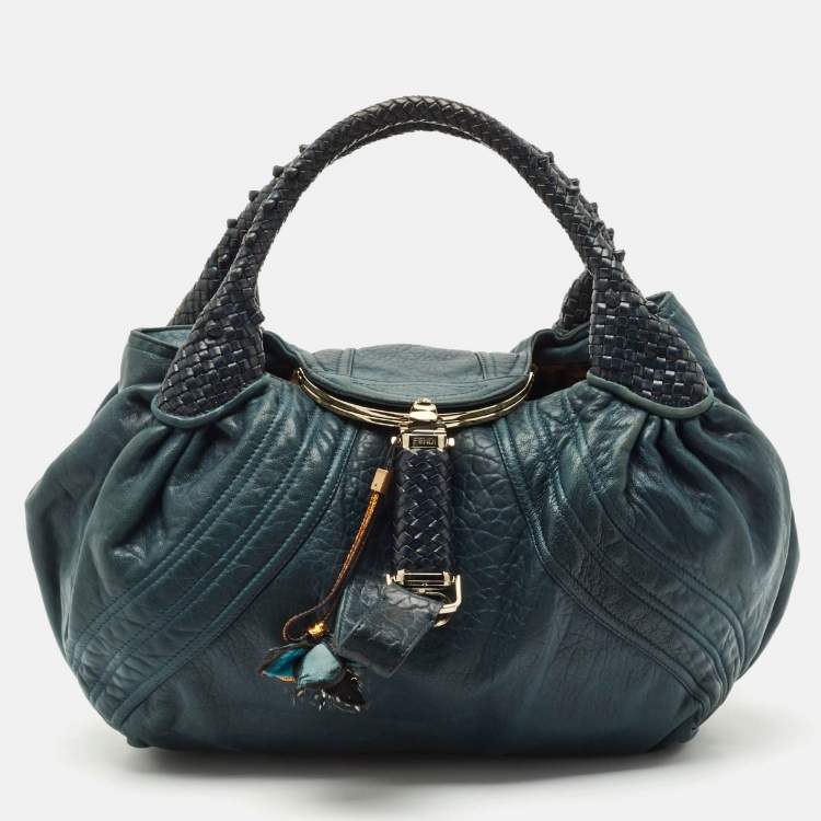 Pre Owned Fendi Two Tone Blue Pebbled Leather Spy Bag