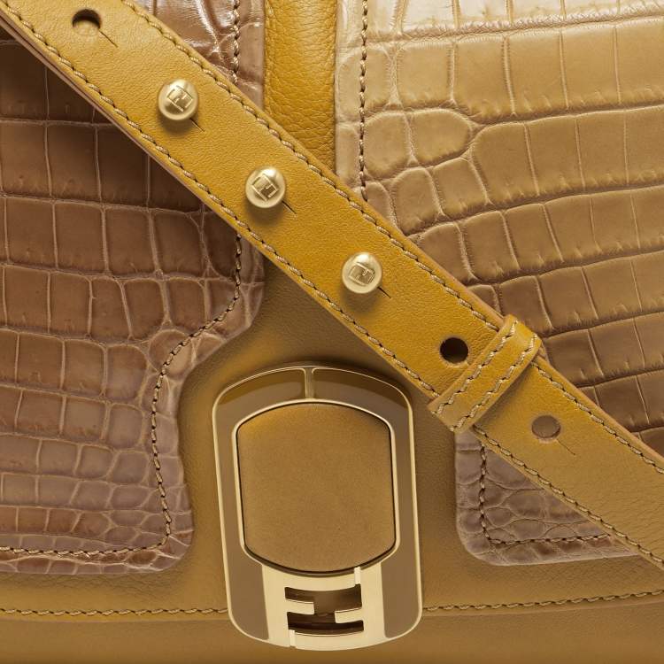 Pre Owned Fendi Tricolor Leather and Crocodile Medium Anna Top Handle Bag