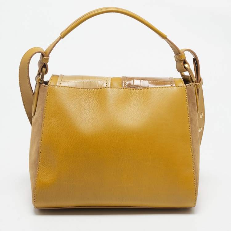 Pre Owned Fendi Tricolor Leather and Crocodile Medium Anna Top Handle Bag