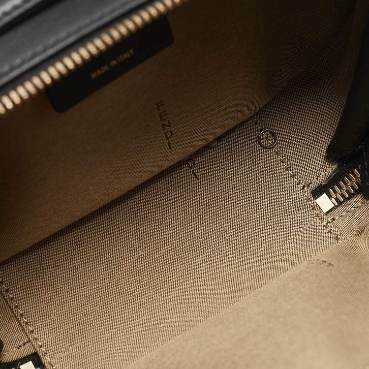 Pre Owned Fendi Black/Natural Leather and Raffia Mini FF O'Lock Camera Case Crossbody Bag