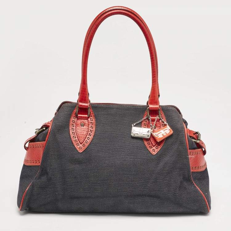 Pre Owned Fendi Red/Blue Denim Chef Du Jour Satchel