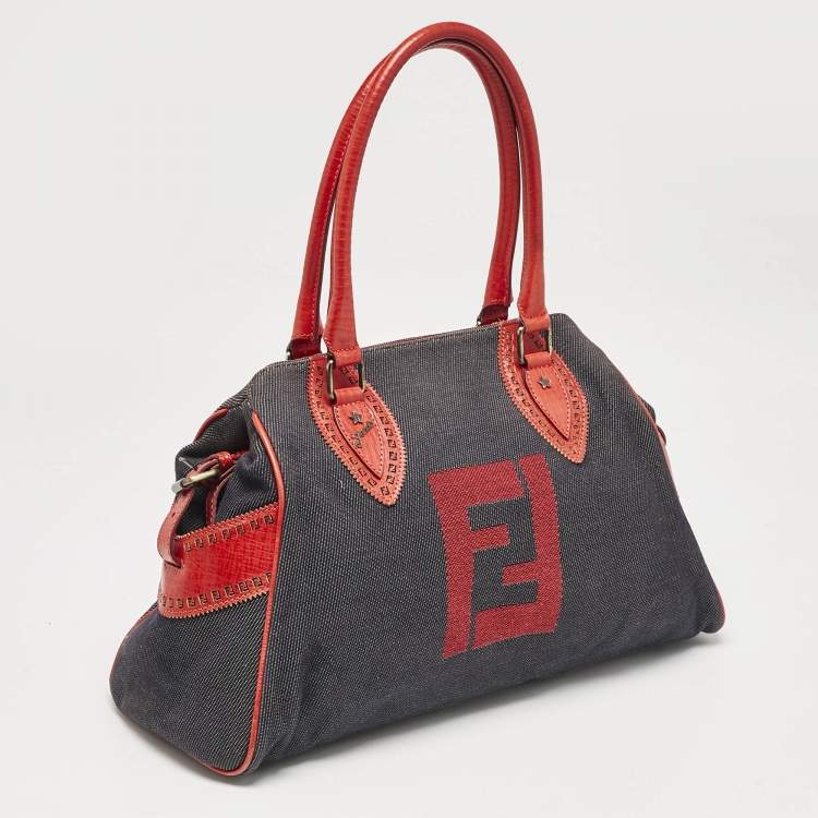 Pre Owned Fendi Red/Blue Denim Chef Du Jour Satchel