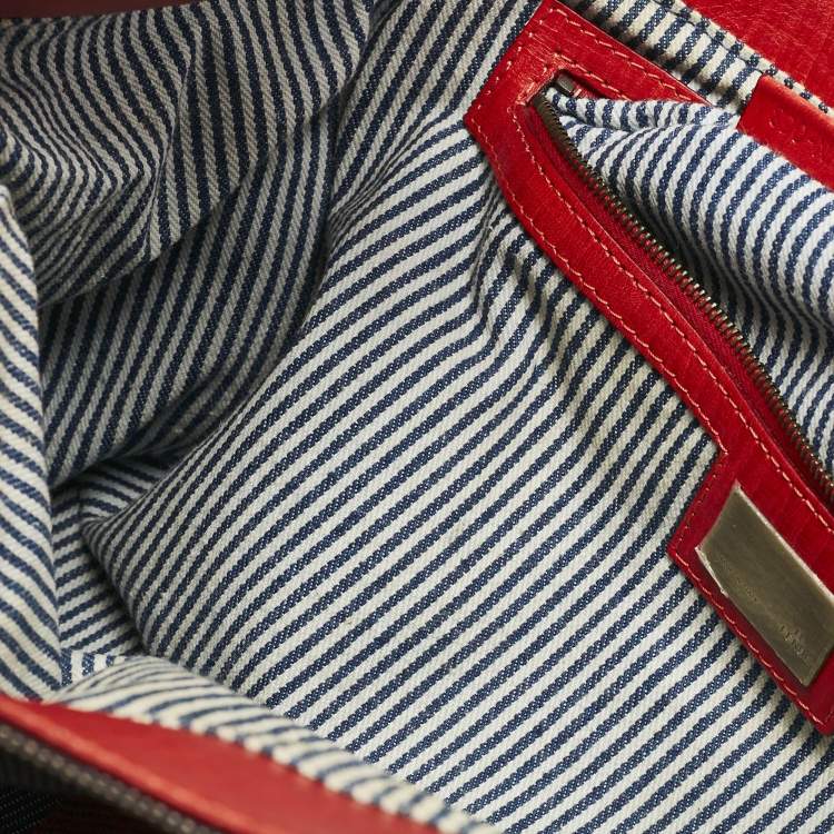 Pre Owned Fendi Red/Blue Denim Chef Du Jour Satchel