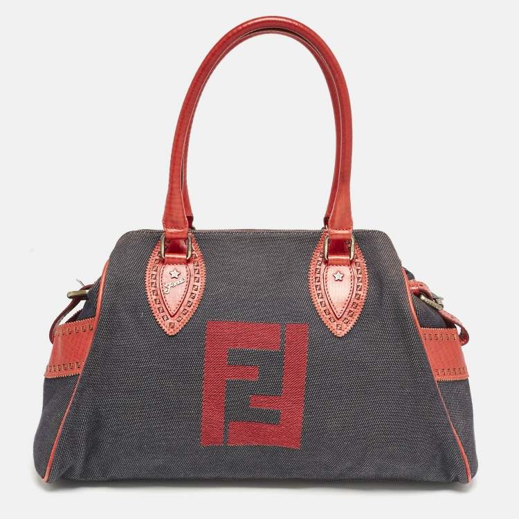 Pre Owned Fendi Red/Blue Denim Chef Du Jour Satchel