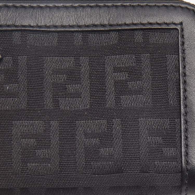 Pre Owned Fendi Black Zucchino Fabric and Leather Zip Coin Purse