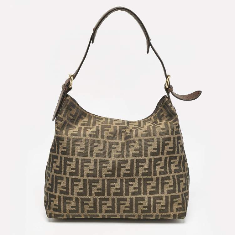 Pre Owned Fendi Tobacco Canvas and Leather Small Hobo
