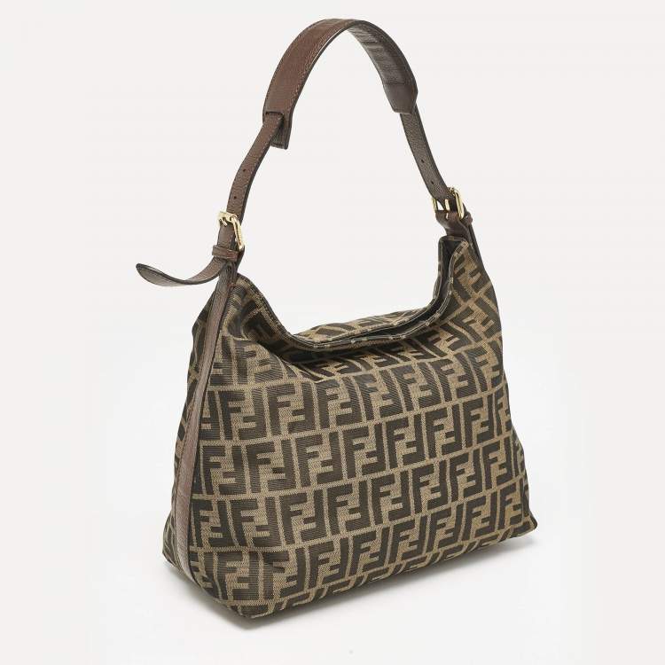 Pre Owned Fendi Tobacco Canvas and Leather Small Hobo