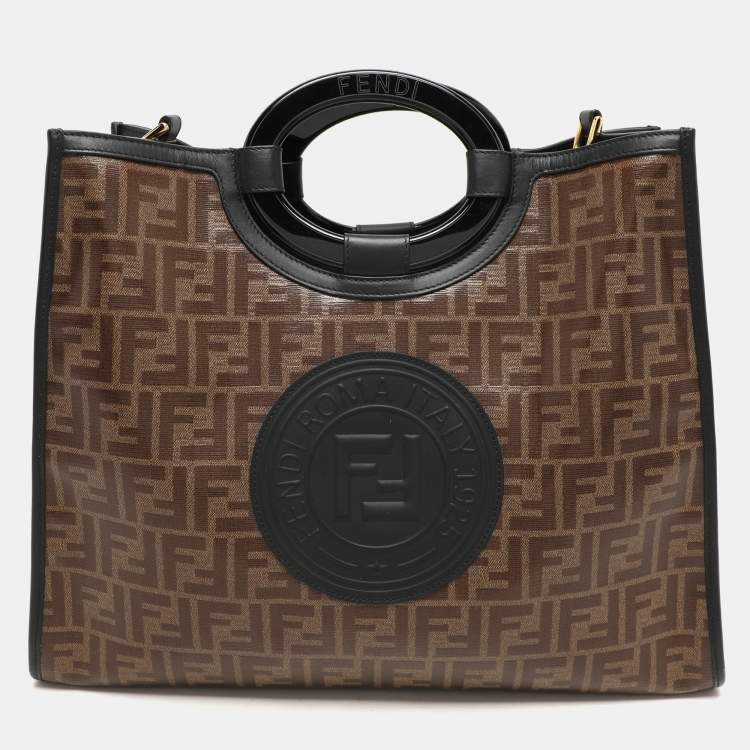 Pre Owned Fendi Tobacco/Black Zucca Coated Canvas and Leather Medium Runaway Shopper Tote