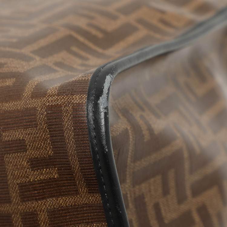 Pre Owned Fendi Tobacco/Black Zucca Coated Canvas and Leather Medium Runaway Shopper Tote