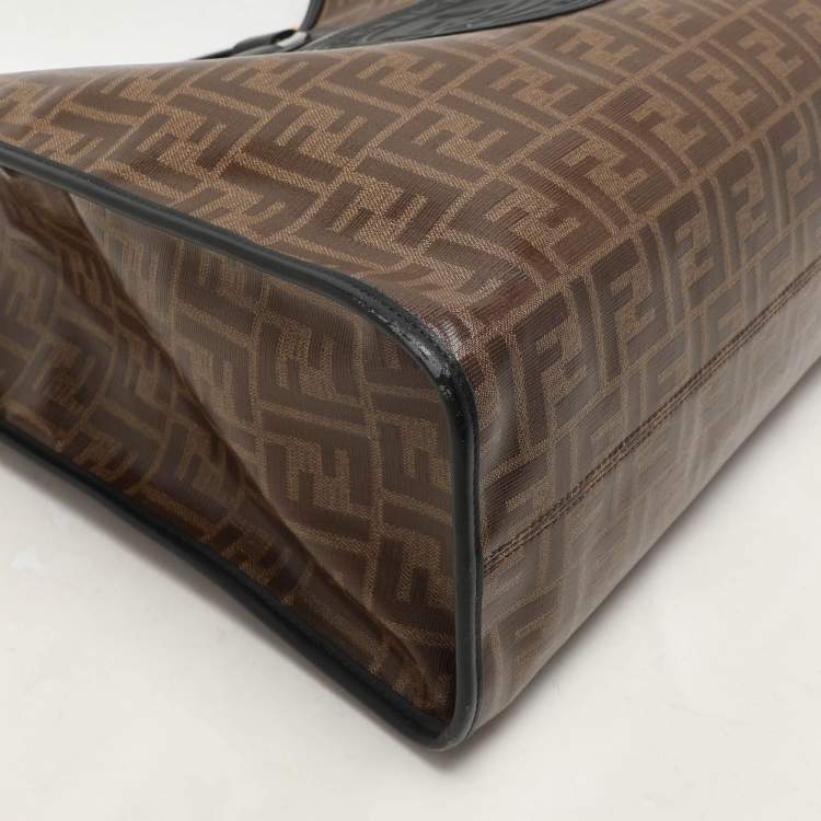 Pre Owned Fendi Tobacco/Black Zucca Coated Canvas and Leather Medium Runaway Shopper Tote