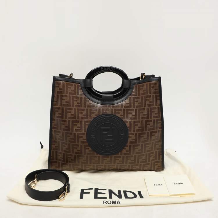 Pre Owned Fendi Tobacco/Black Zucca Coated Canvas and Leather Medium Runaway Shopper Tote