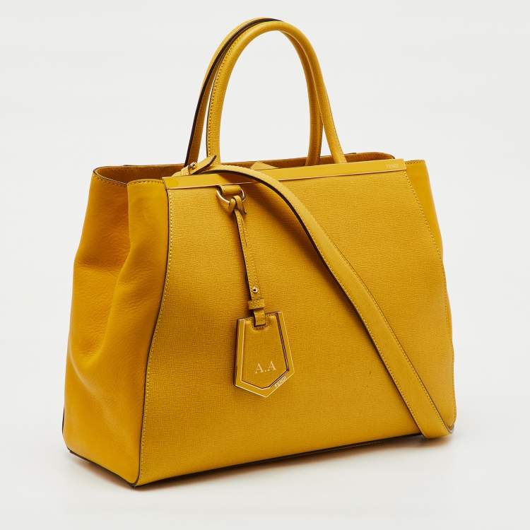 Pre Owned Fendi Yellow Leather Medium 2Jours Tote
