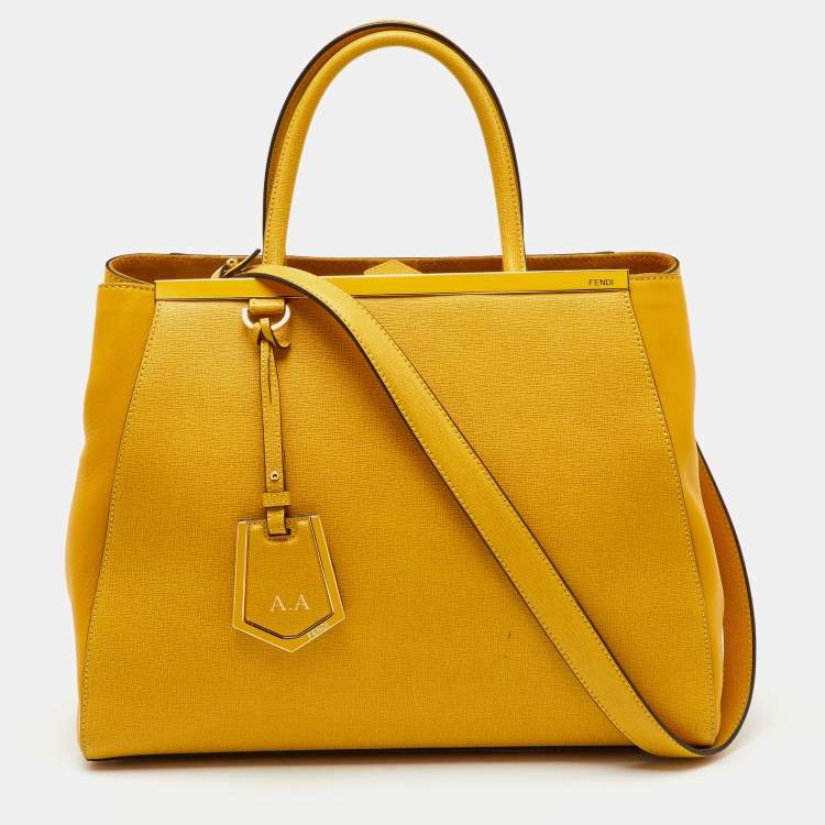 Pre Owned Fendi Yellow Leather Medium 2Jours Tote