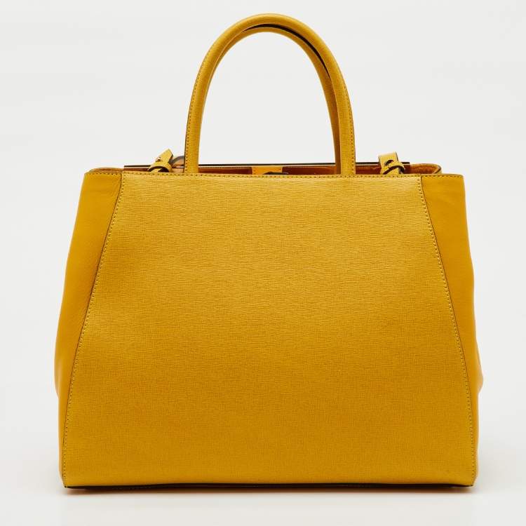 Pre Owned Fendi Yellow Leather Medium 2Jours Tote