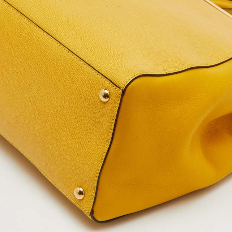 Pre Owned Fendi Yellow Leather Medium 2Jours Tote