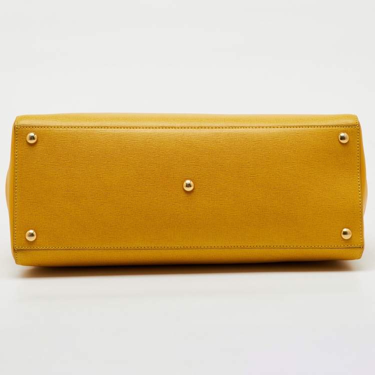 Pre Owned Fendi Yellow Leather Medium 2Jours Tote