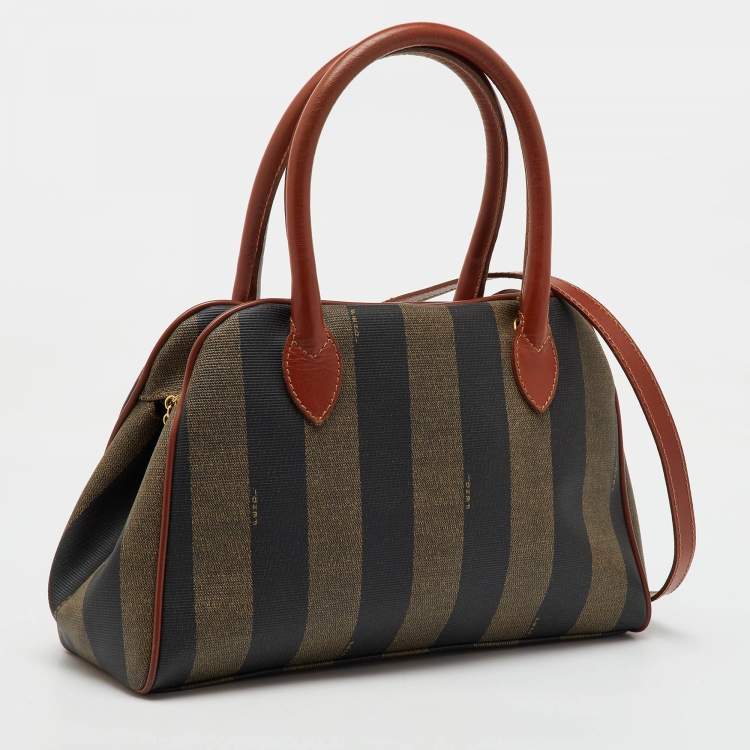 Pre Owned Fendi Brown/Black Coated Canvas and Leather Pequin Satchel