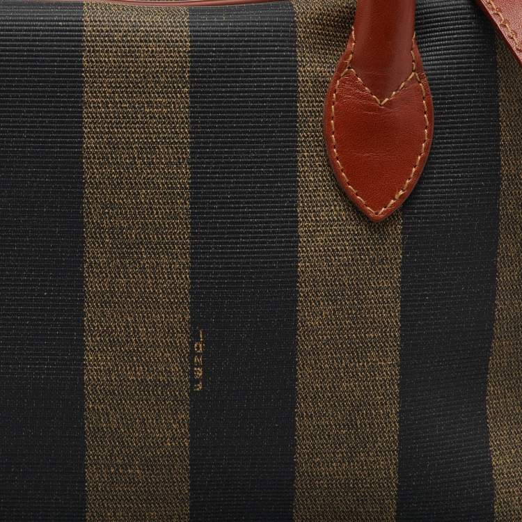 Pre Owned Fendi Brown/Black Coated Canvas and Leather Pequin Satchel
