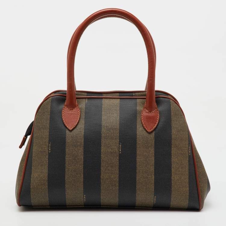 Pre Owned Fendi Brown/Black Coated Canvas and Leather Pequin Satchel