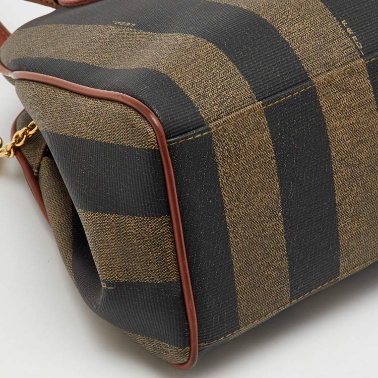 Pre Owned Fendi Brown/Black Coated Canvas and Leather Pequin Satchel
