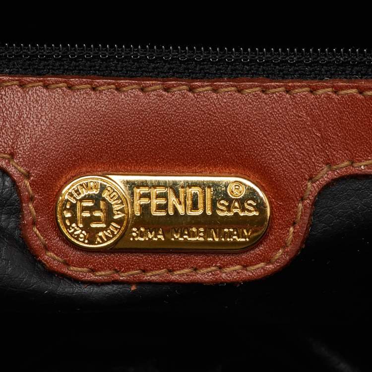Pre Owned Fendi Brown/Black Coated Canvas and Leather Pequin Satchel