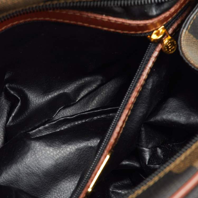 Pre Owned Fendi Brown/Black Coated Canvas and Leather Pequin Satchel