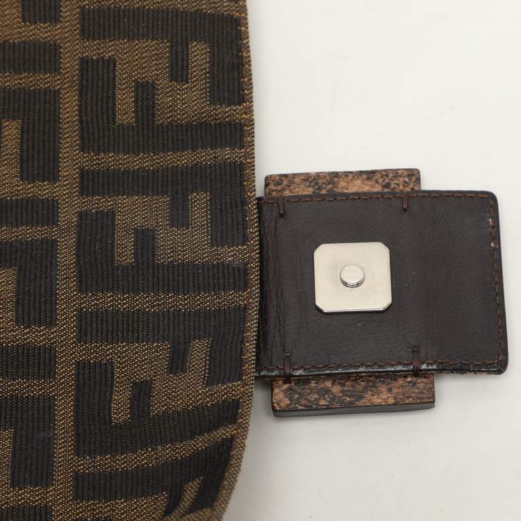 Pre Owned Fendi Brown Zucca Canvas and Python Embellished Mama Forever Shoulder Bag