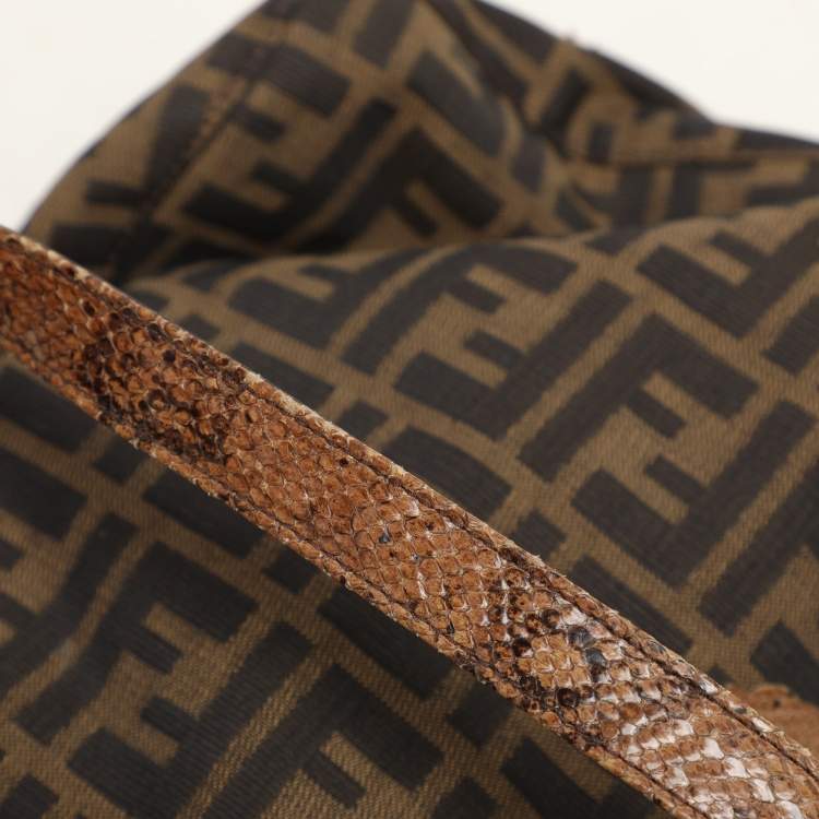 Pre Owned Fendi Brown Zucca Canvas and Python Embellished Mama Forever Shoulder Bag