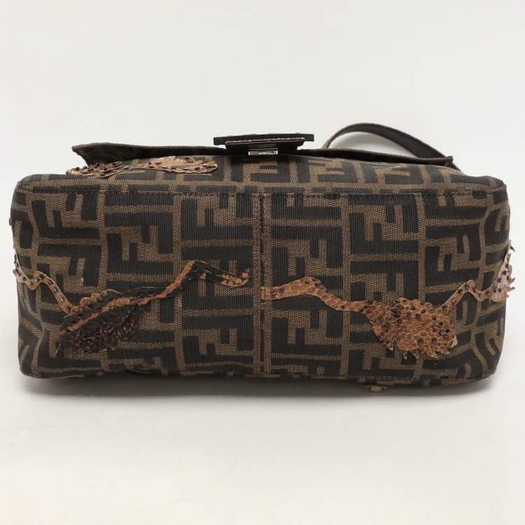 Pre Owned Fendi Brown Zucca Canvas and Python Embellished Mama Forever Shoulder Bag