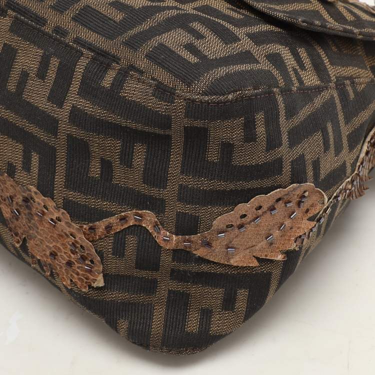 Pre Owned Fendi Brown Zucca Canvas and Python Embellished Mama Forever Shoulder Bag