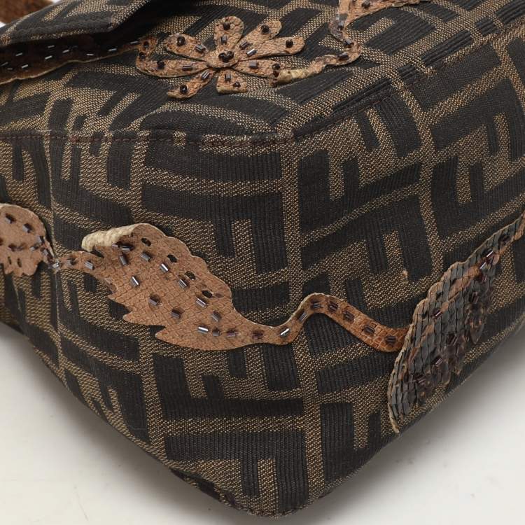 Pre Owned Fendi Brown Zucca Canvas and Python Embellished Mama Forever Shoulder Bag