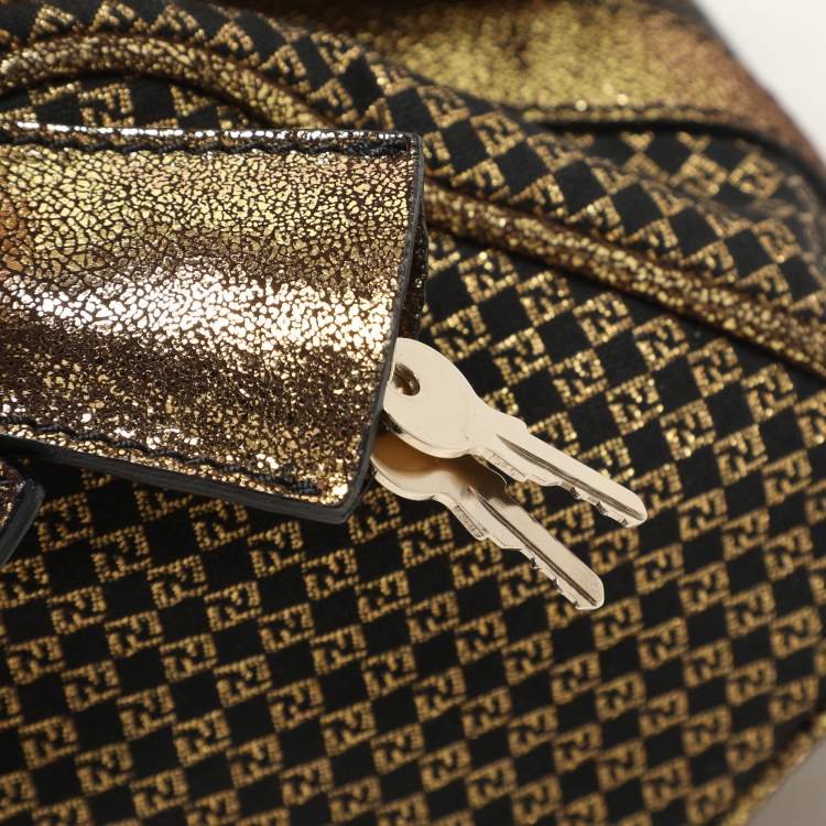مملوكة مسبقًا Fendi Black/Gold Zucchino Jacquard and Leather Boston Bag