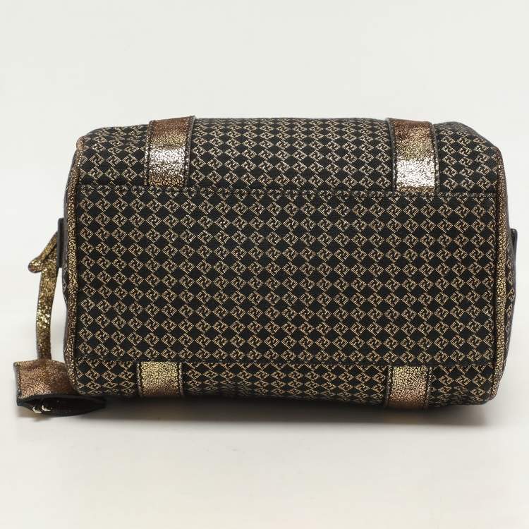 مملوكة مسبقًا Fendi Black/Gold Zucchino Jacquard and Leather Boston Bag