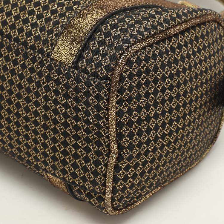 مملوكة مسبقًا Fendi Black/Gold Zucchino Jacquard and Leather Boston Bag