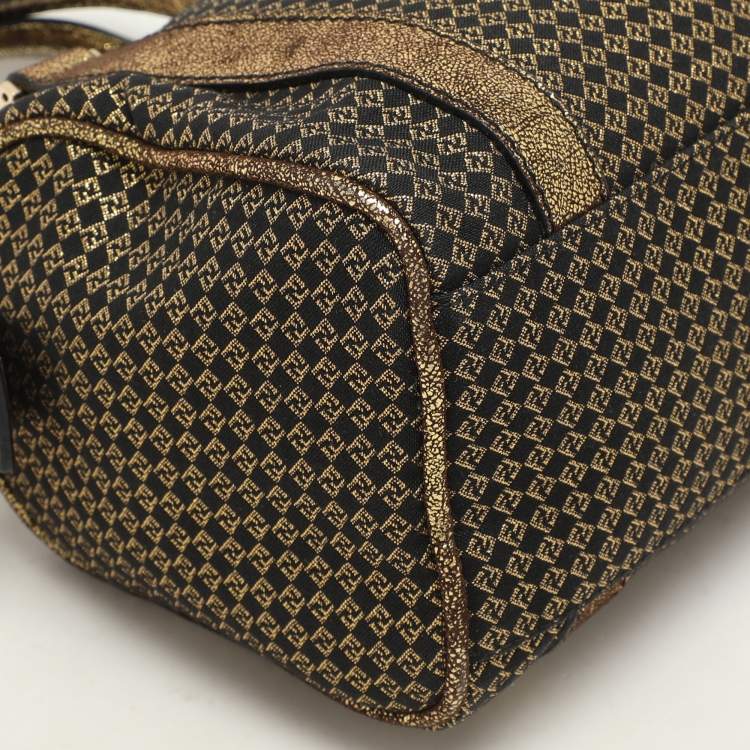 مملوكة مسبقًا Fendi Black/Gold Zucchino Jacquard and Leather Boston Bag