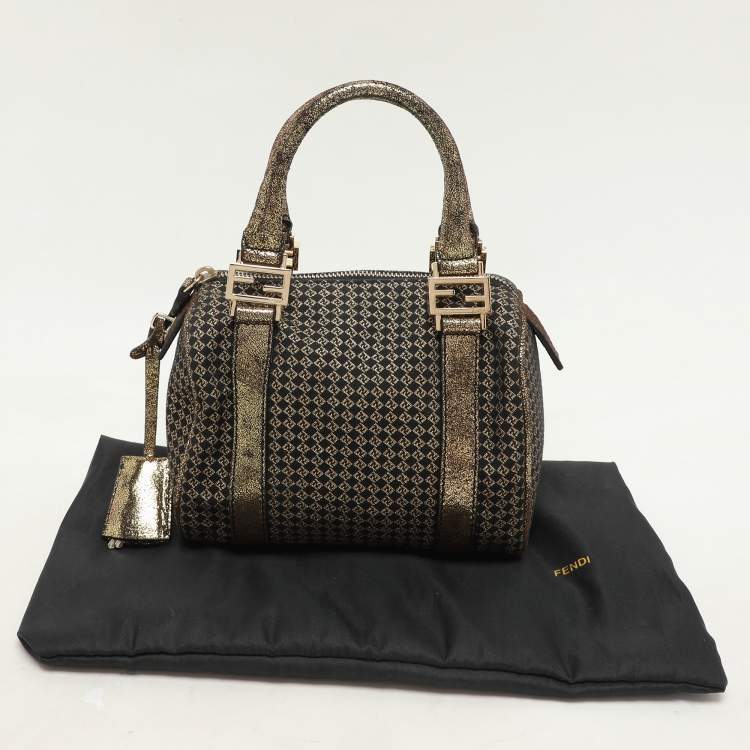 مملوكة مسبقًا Fendi Black/Gold Zucchino Jacquard and Leather Boston Bag