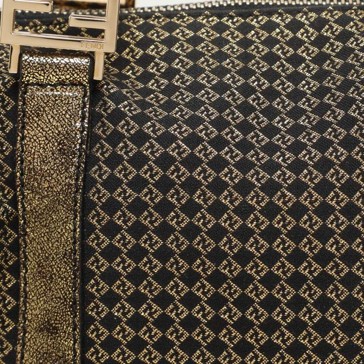 مملوكة مسبقًا Fendi Black/Gold Zucchino Jacquard and Leather Boston Bag