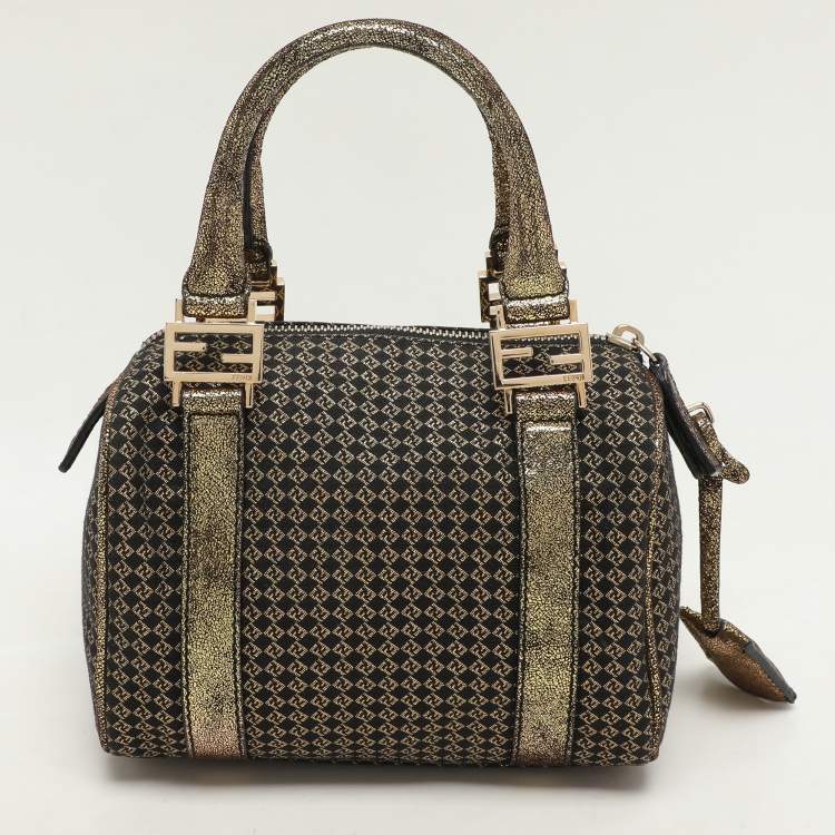 مملوكة مسبقًا Fendi Black/Gold Zucchino Jacquard and Leather Boston Bag