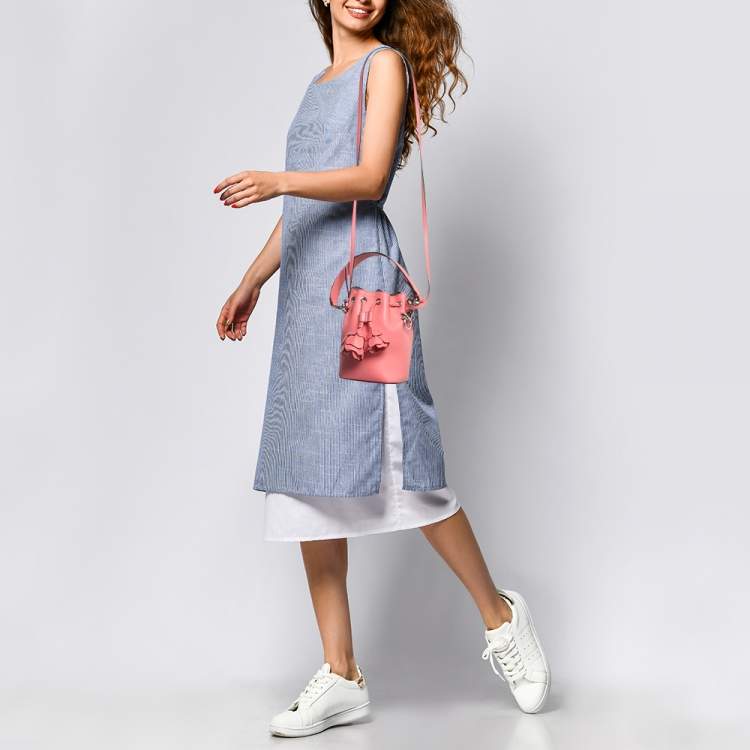 Pre Owned Fendi Pink Leather Mini F is 3D Flower Mon Tresor Bucket Bag