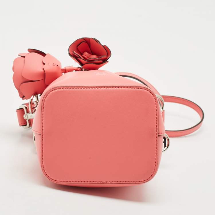 Pre Owned Fendi Pink Leather Mini F is 3D Flower Mon Tresor Bucket Bag