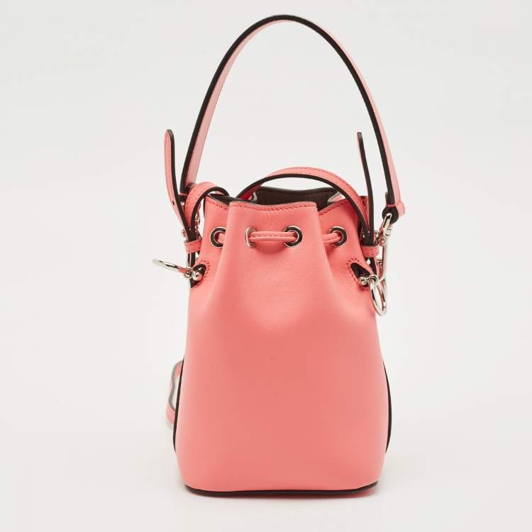 Pre Owned Fendi Pink Leather Mini F is 3D Flower Mon Tresor Bucket Bag