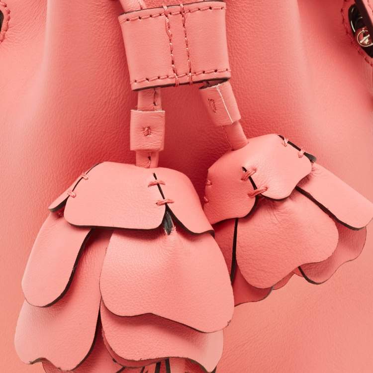 Pre Owned Fendi Pink Leather Mini F is 3D Flower Mon Tresor Bucket Bag