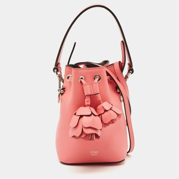 Pre Owned Fendi Pink Leather Mini F is 3D Flower Mon Tresor Bucket Bag