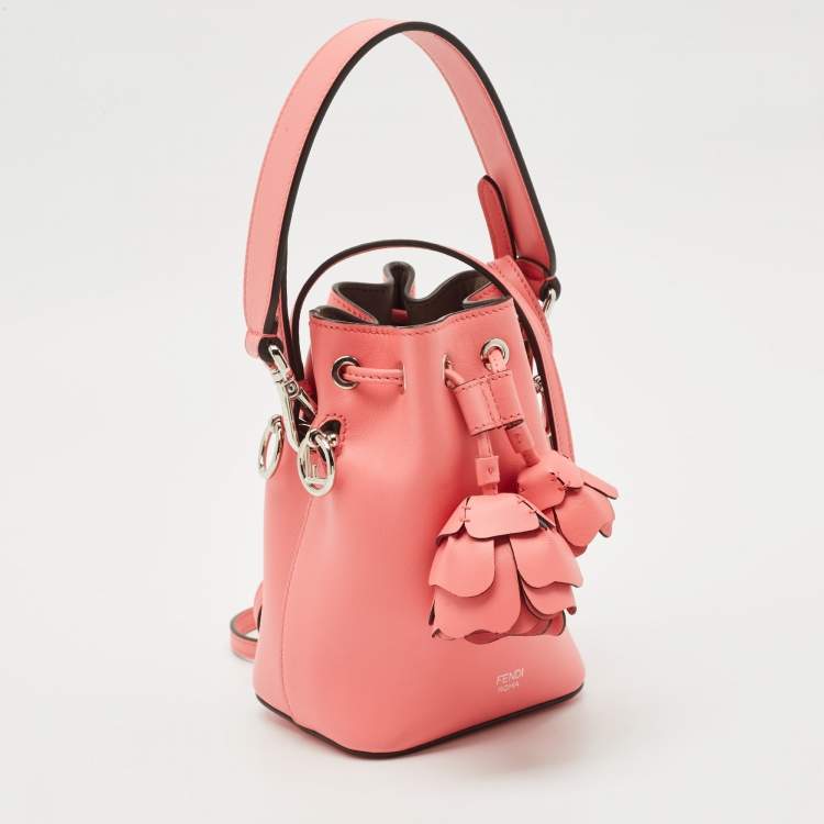 Pre Owned Fendi Pink Leather Mini F is 3D Flower Mon Tresor Bucket Bag
