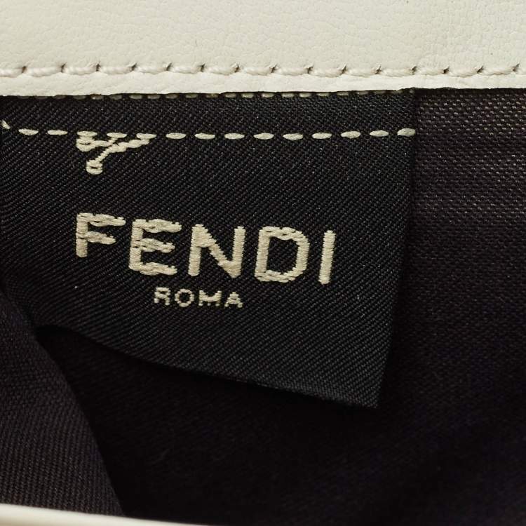 Pre Owned Fendi White Zucca Embossed Leather Baguette Wallet On Chain